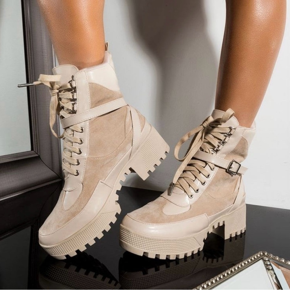 Pretty Little Things Combat Boots with Chunky Sole and Rugged Design